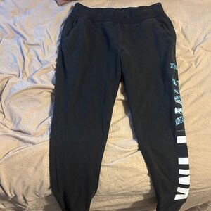 PINK Victoria's Secret Black Joggers with Blue Accents